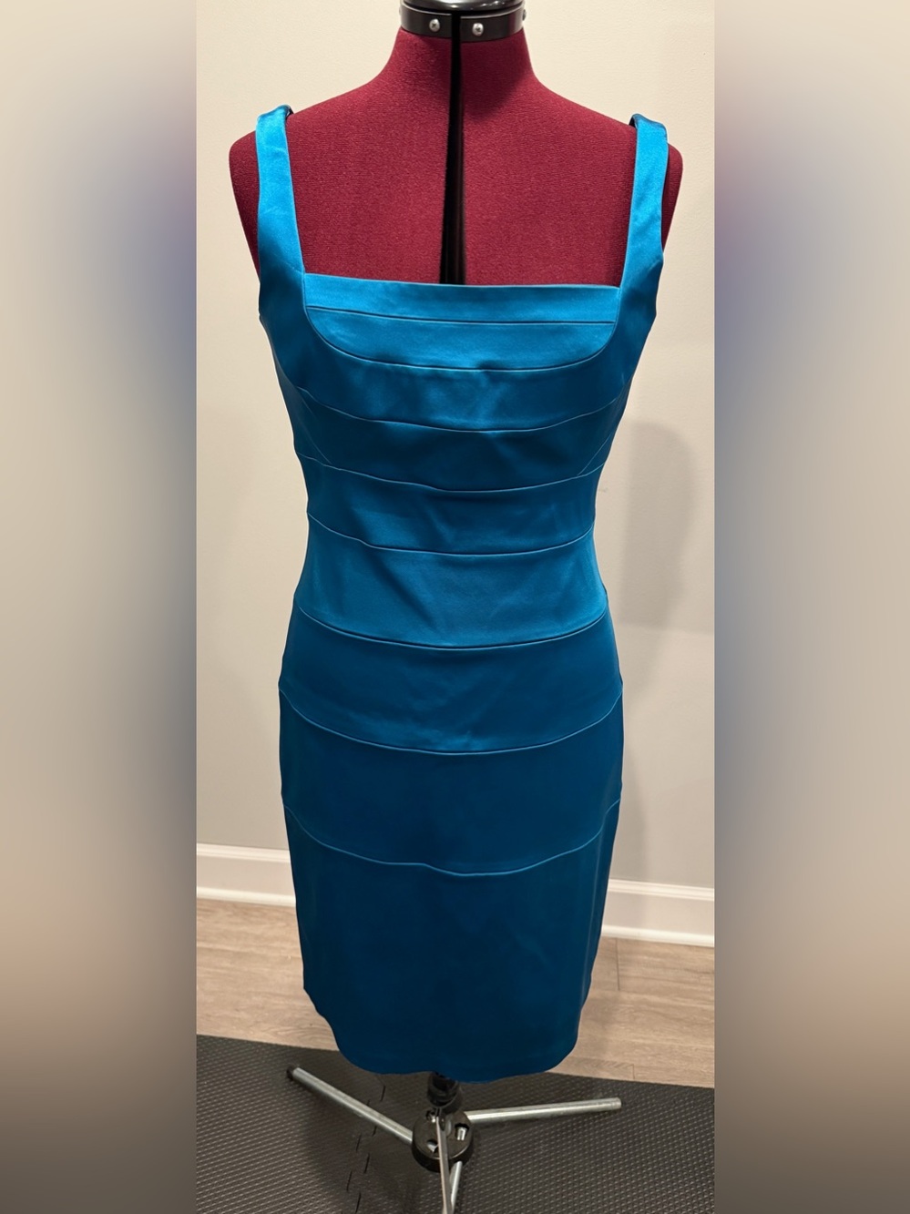 Jax Teal Paneled Midi Sheath Dress
